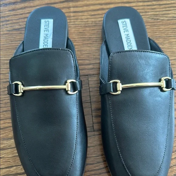 NWOT Steve Madden Black Leather Mule Loafers Size 8 - Picture 3 of 5